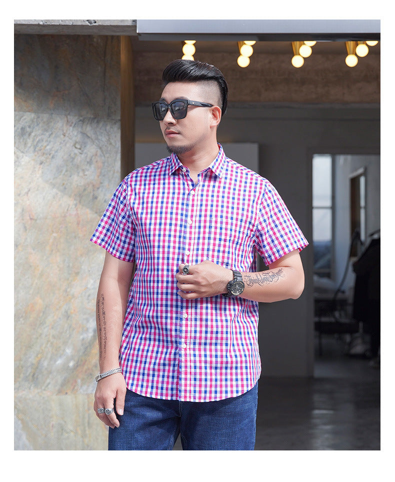 Men's Short Sleeve Shirt Loose Casual Yarn-dyed