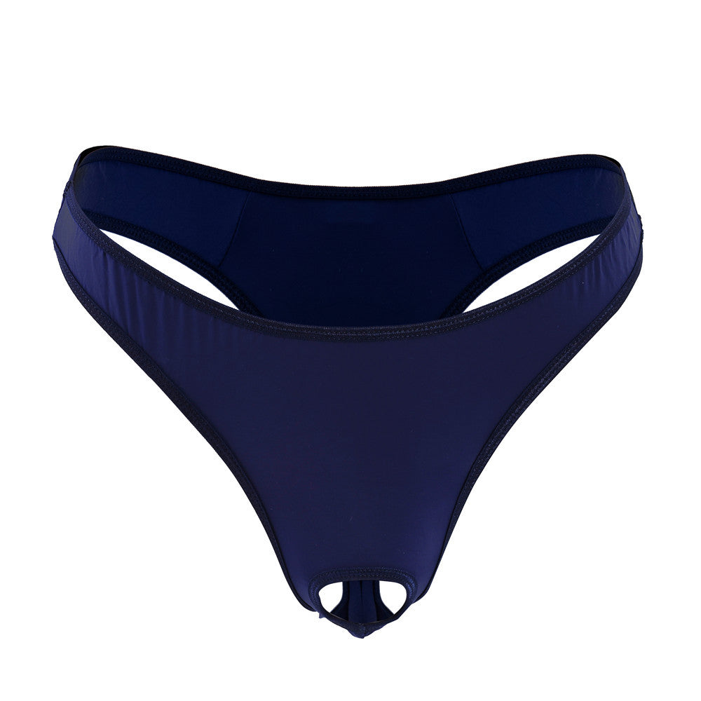 Front Hole-free Ice Silk Men's Sexy T-back Sexy Sheer Low Waist Stretch Couple