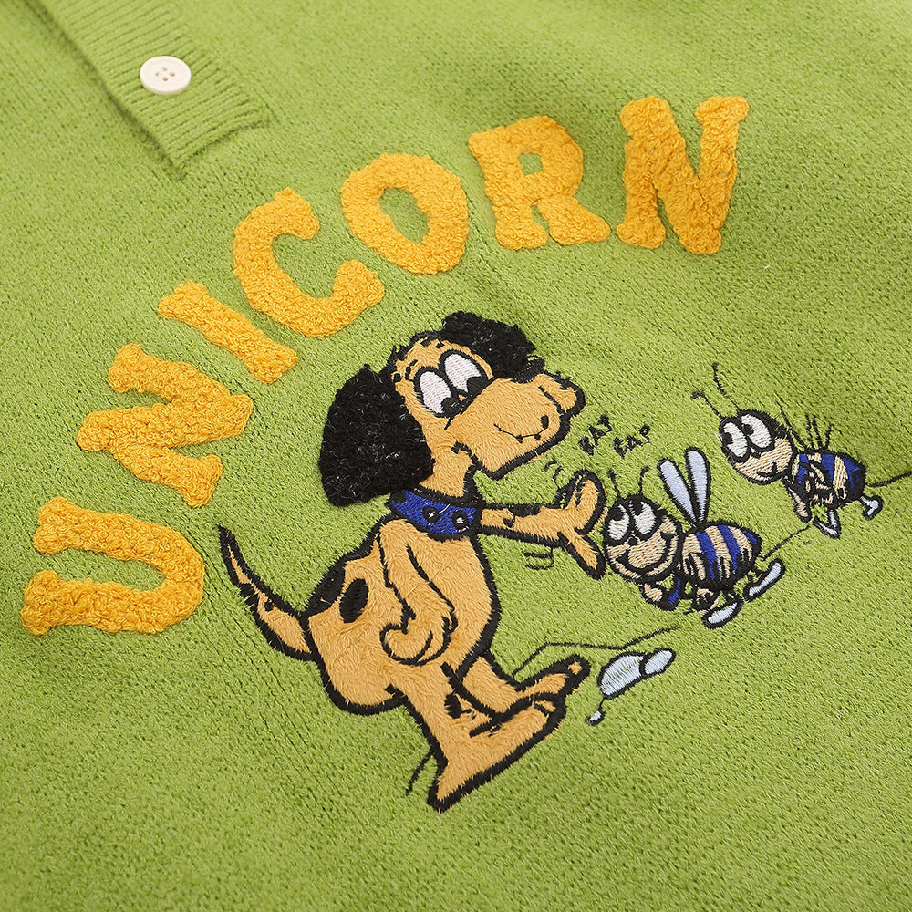 Cartoon Embroidered Knitwear Pullover Men