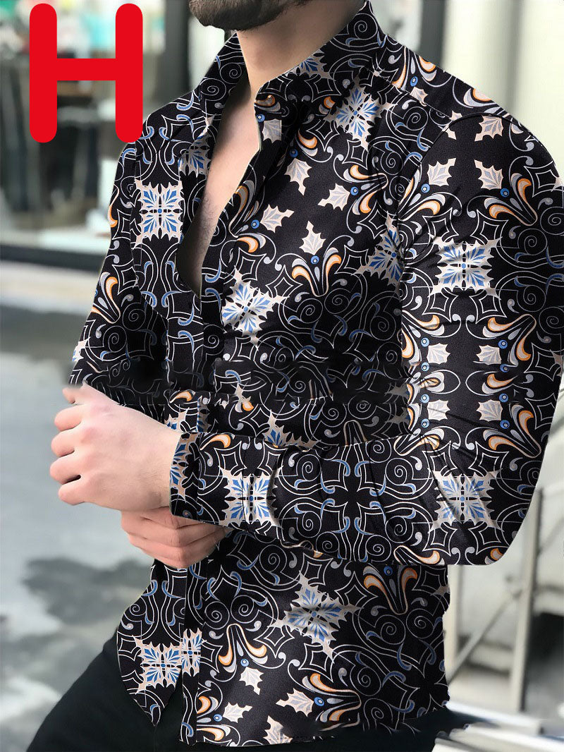 Men's Casual Long-sleeved Printed Shirt