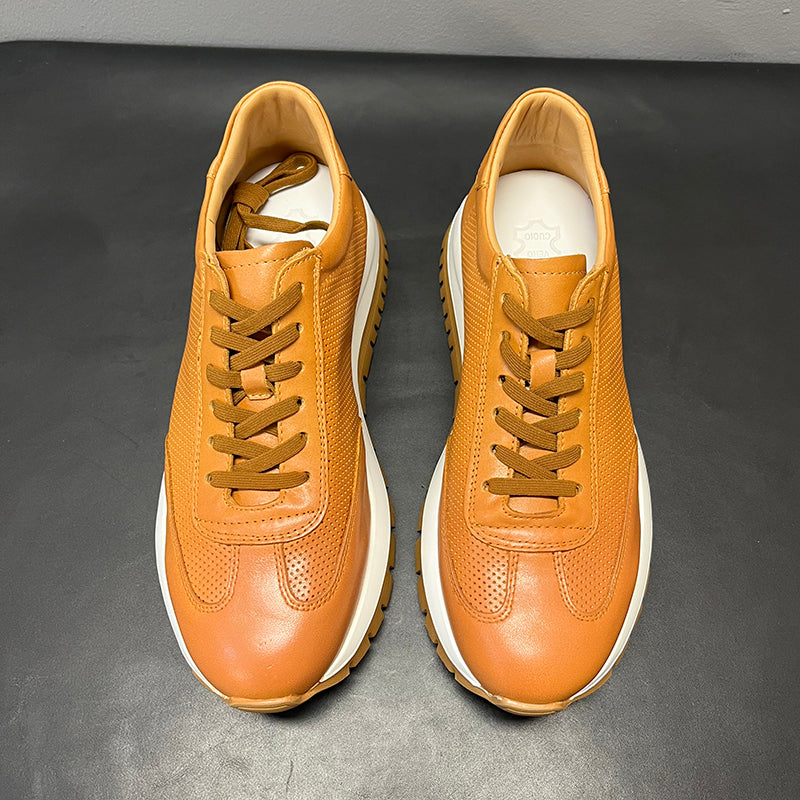 Genuine Leather Breathable Hollow Men's High-end Platform Casual Leather Shoes