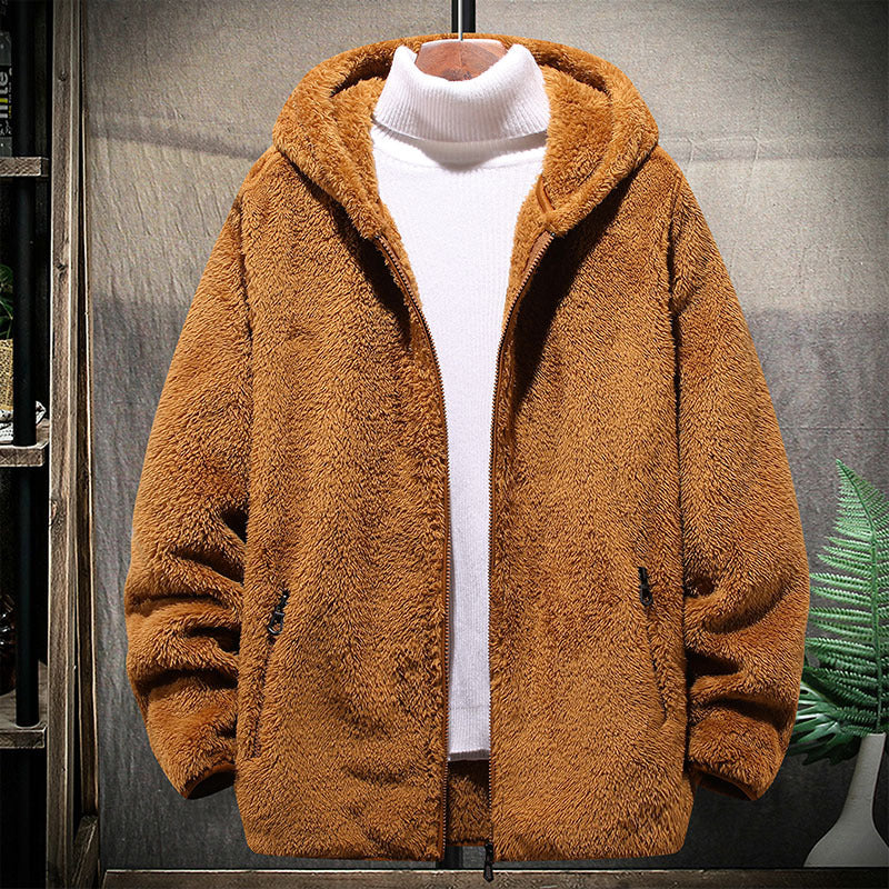 Men's Casual Grain Fashion Fleece Hooded Jacket