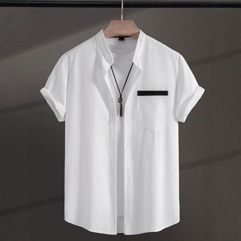 Summer New Men's Color Matching Fashion Short Sleeve Shirt