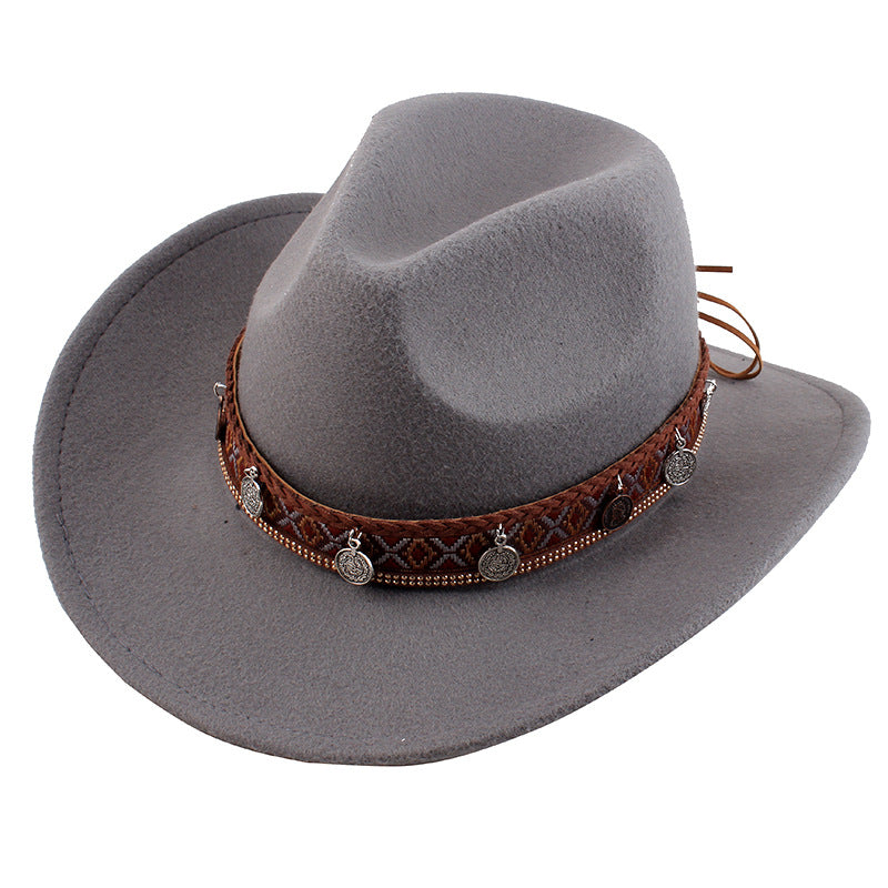 European And American Style Woolen Cowboy Hat Men's Lady Couple Ethnic Style Curling