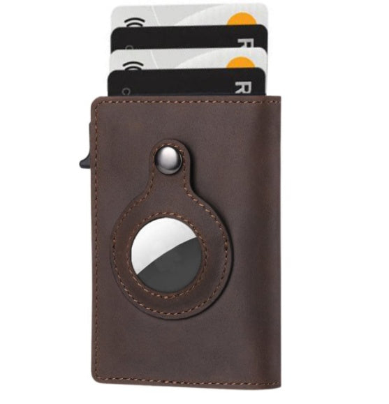 AirTag Wallet Anti Theft Bullet Card Bag Multi-functional Rfid Card Holder Men's Leather Slim Wallets For Airtag