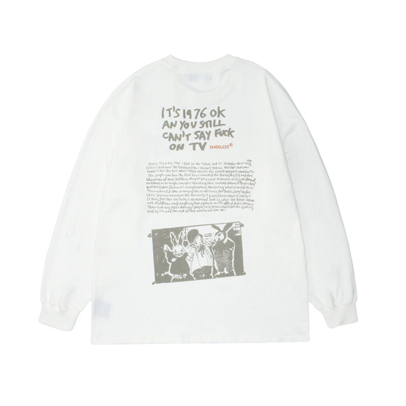 American Retro Fun Print Long-sleeved T-shirt Men's Sweater