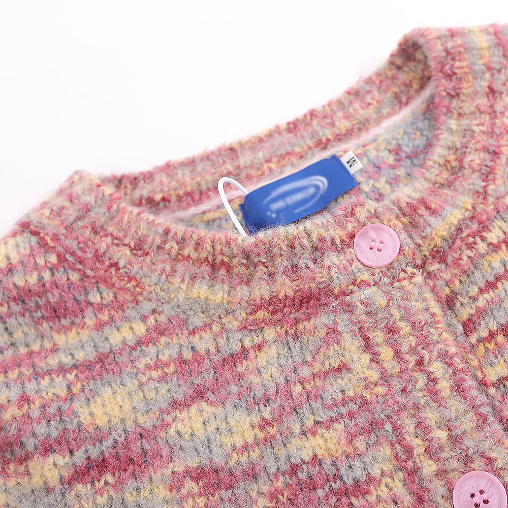 Mixed Color Tie-dyed Round Neck Cardigan Sweater Men