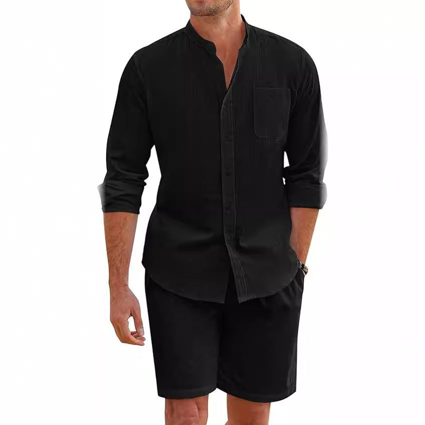 Men's Summer Two-piece Polyester Button Shirt