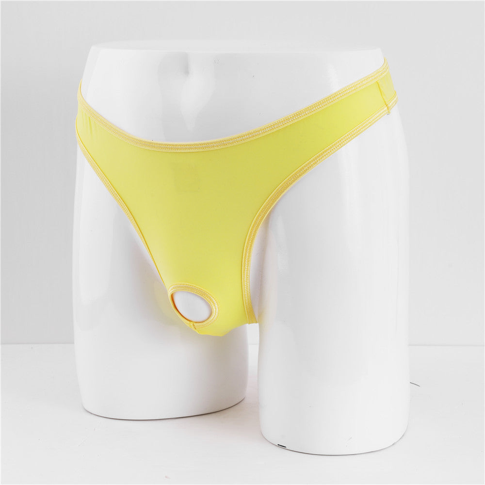 Front Hole-free Ice Silk Men's Sexy T-back Sexy Sheer Low Waist Stretch Couple