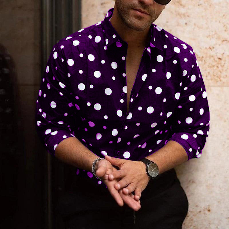 3D Polka-dot Loose-fitting Long Sleeve Printed Shirt