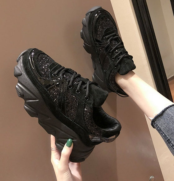 Thick-soled Trendy Shoes Platform Shoes Shiny Rhinestone Old Shoes