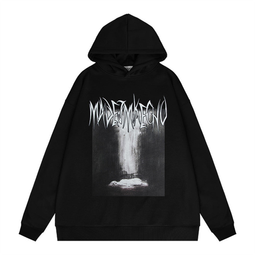 Abstract Printing Loose Hooded Sweater Men