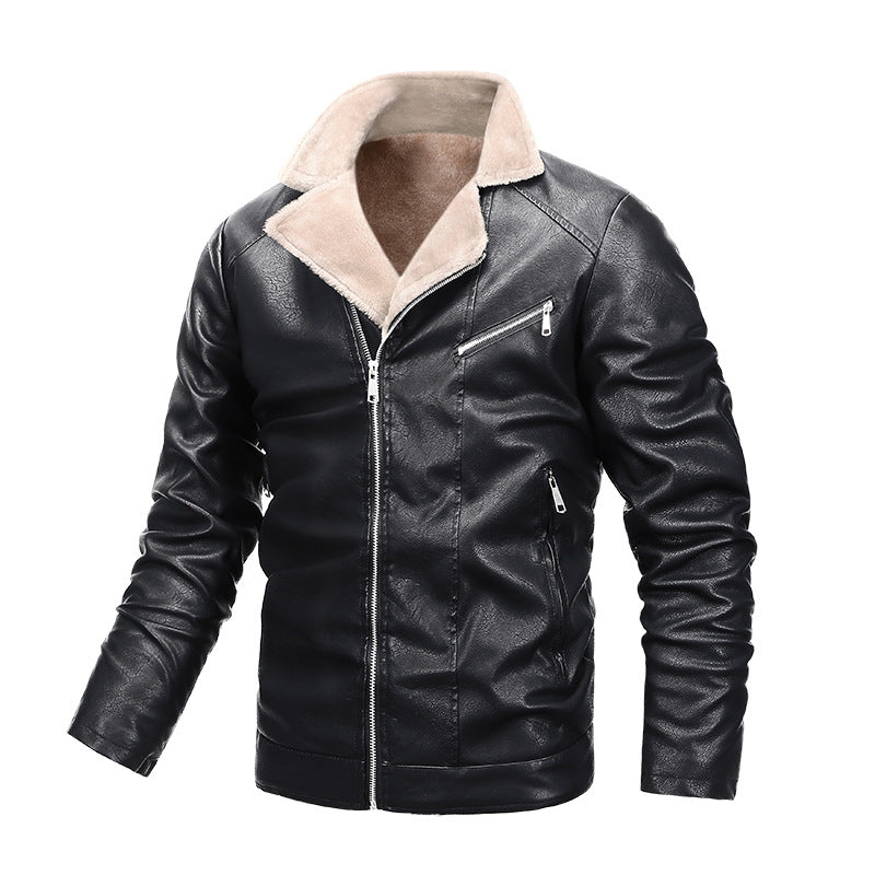 Men Stand Up Collar Plus Velvet Leather Casual jacket