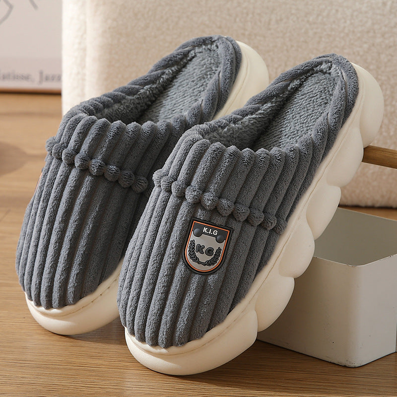 Winter Corduroy Slippers Home Bedroom Floor Plush Shoes Fashion Solid Color Non-slip Slippers For Women Men