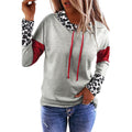 Autumn Turtleneck Drawstring Sweatshirt Leopard Splicing Top
