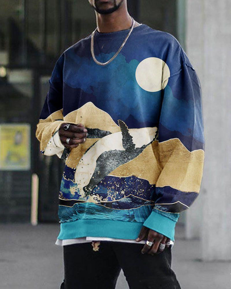 3d Digital Printing Loose Casual Trend Round Neck Long Sleeve Sweater