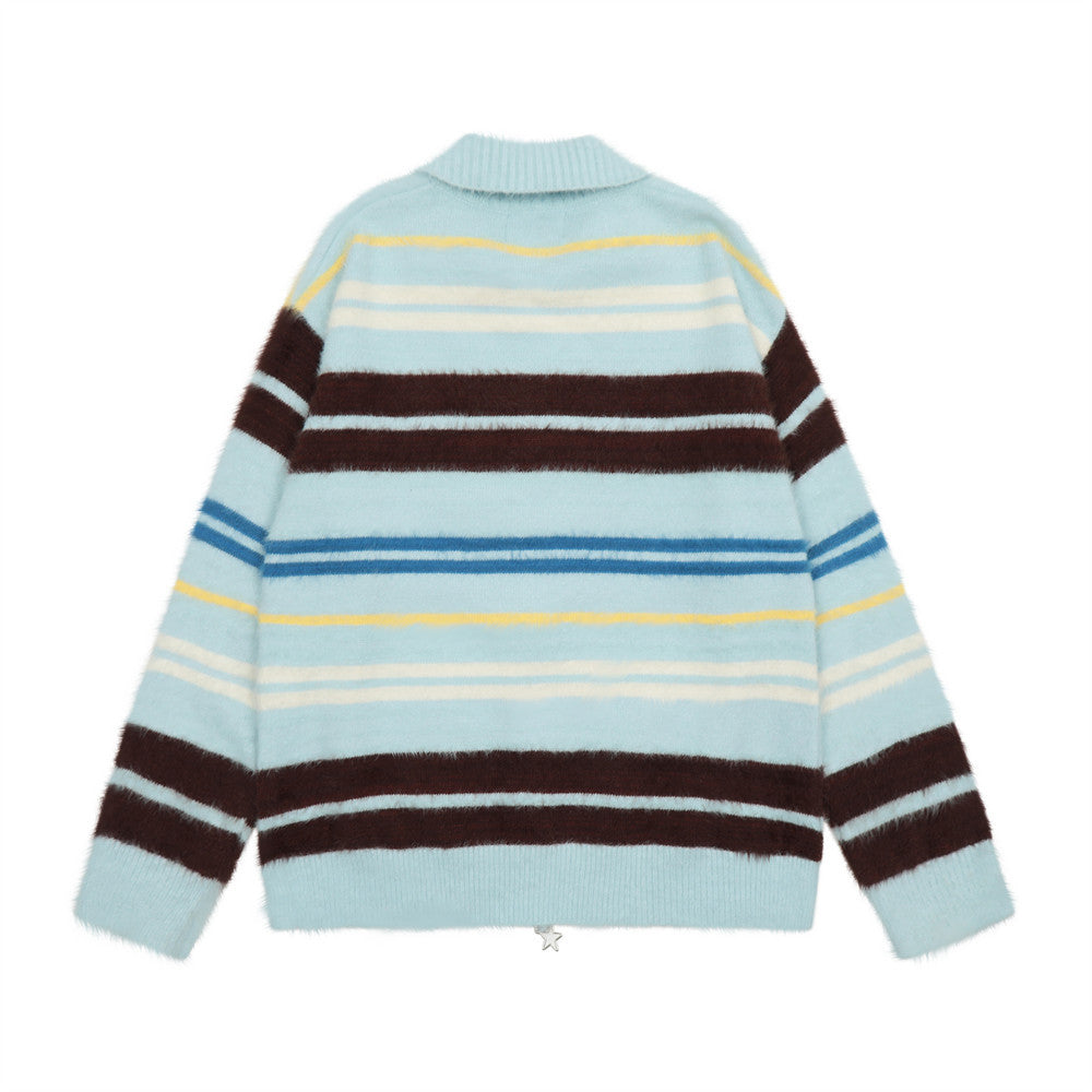 European And American Street Trendy Striped Knitted Cardigan Sweater