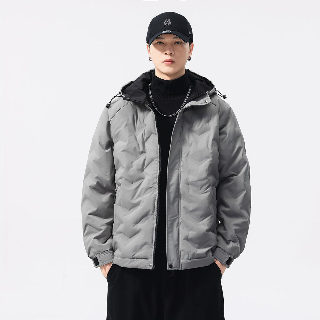 Winter Color-blocked Hooded Quality Versatile Casual Men's Light Luxury Cotton Jacket