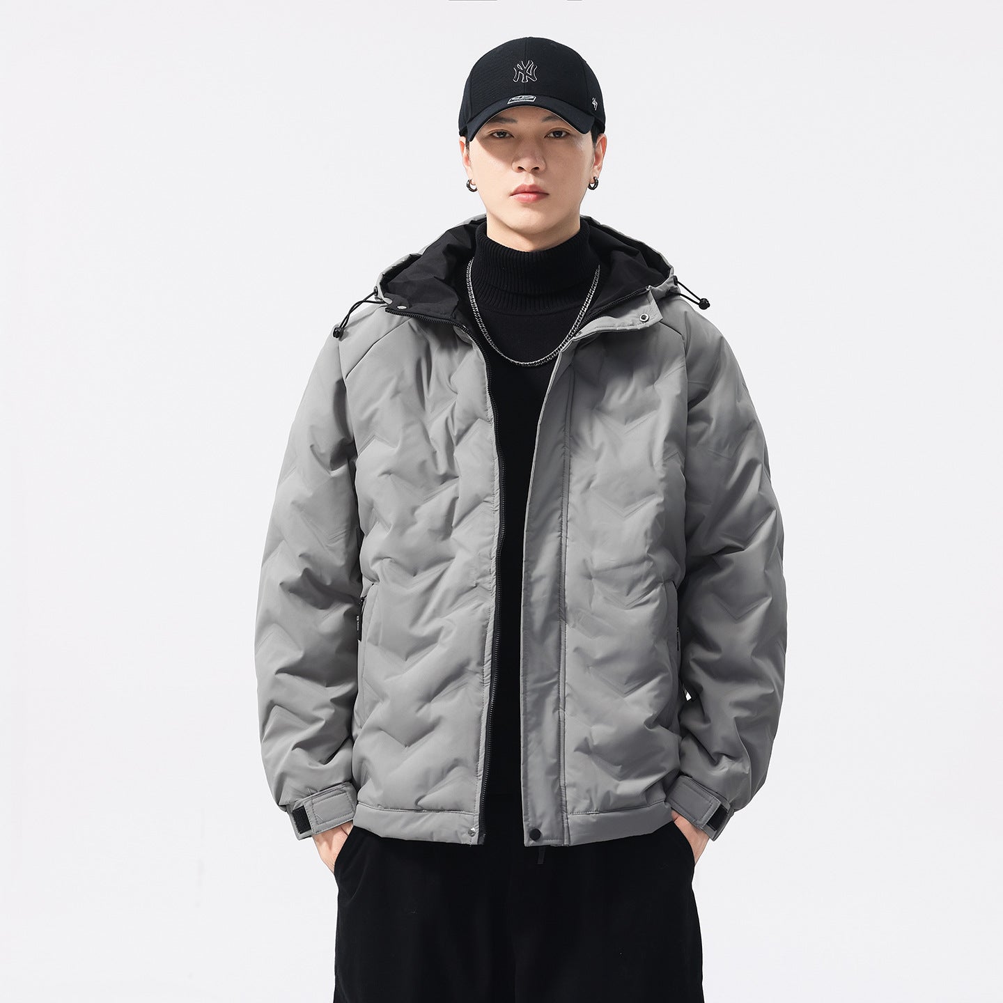 Winter Color-blocked Hooded Quality Versatile Casual Men's Light Luxury Cotton Jacket