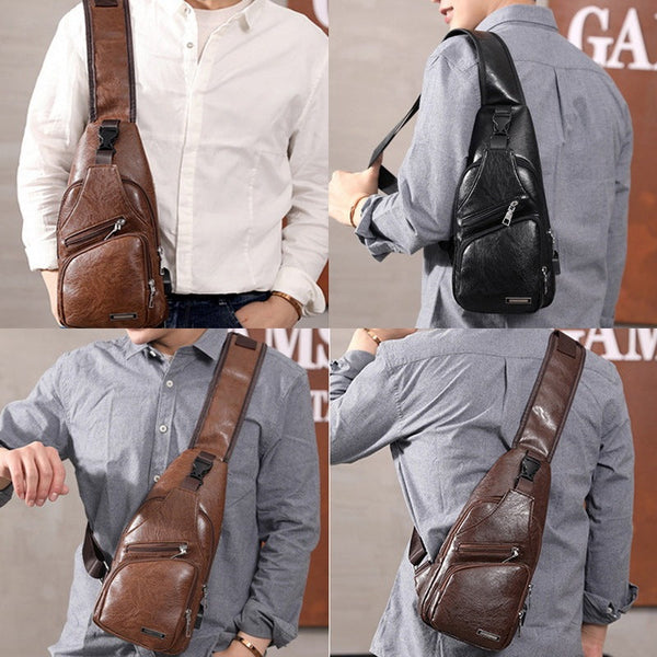 Men USB Charging Bag Men Chest Bag For Custom PU PVC Shoulder Bag Diagonal Package Messenger bag