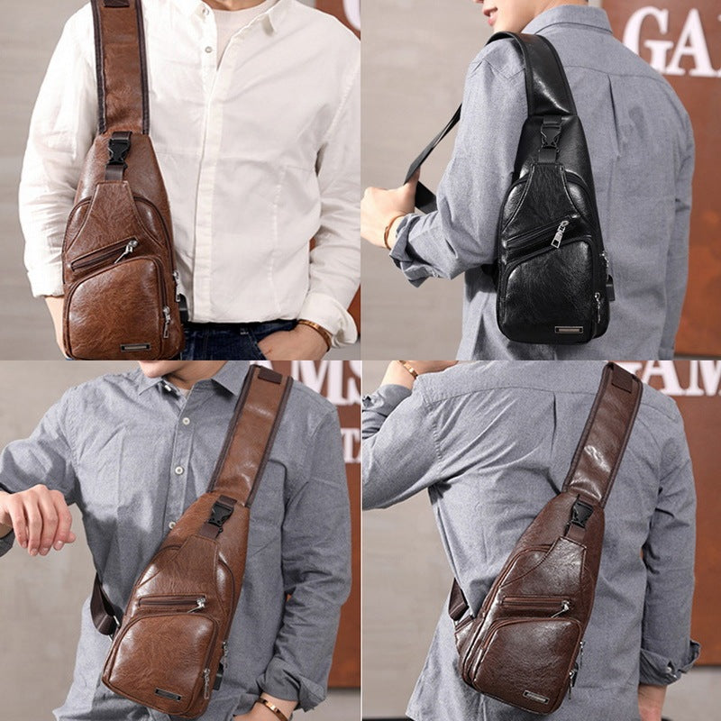 Men USB Charging Bag Men Chest Bag For Custom PU PVC Shoulder Bag Diagonal Package Messenger bag