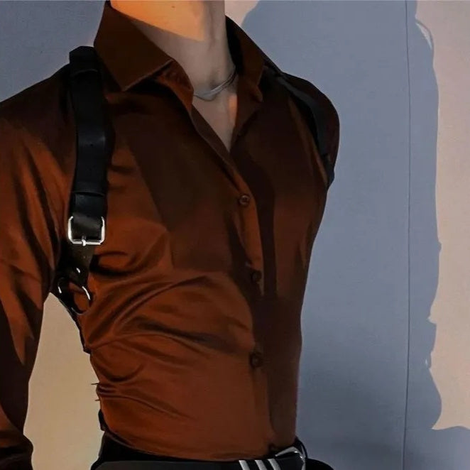 Men's Business Casual Suit Long Sleeve Inner Wear Brown Shirt