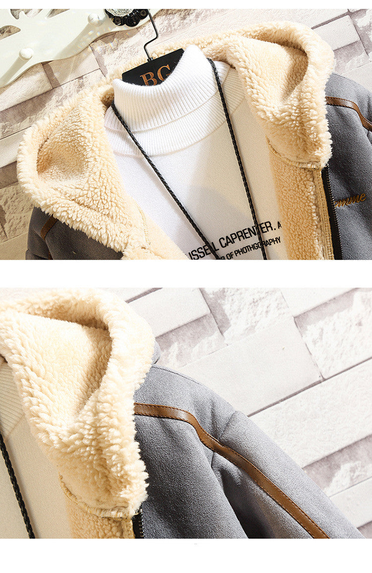 Lamb Wool Hooded Casual Men's Cotton Jacket