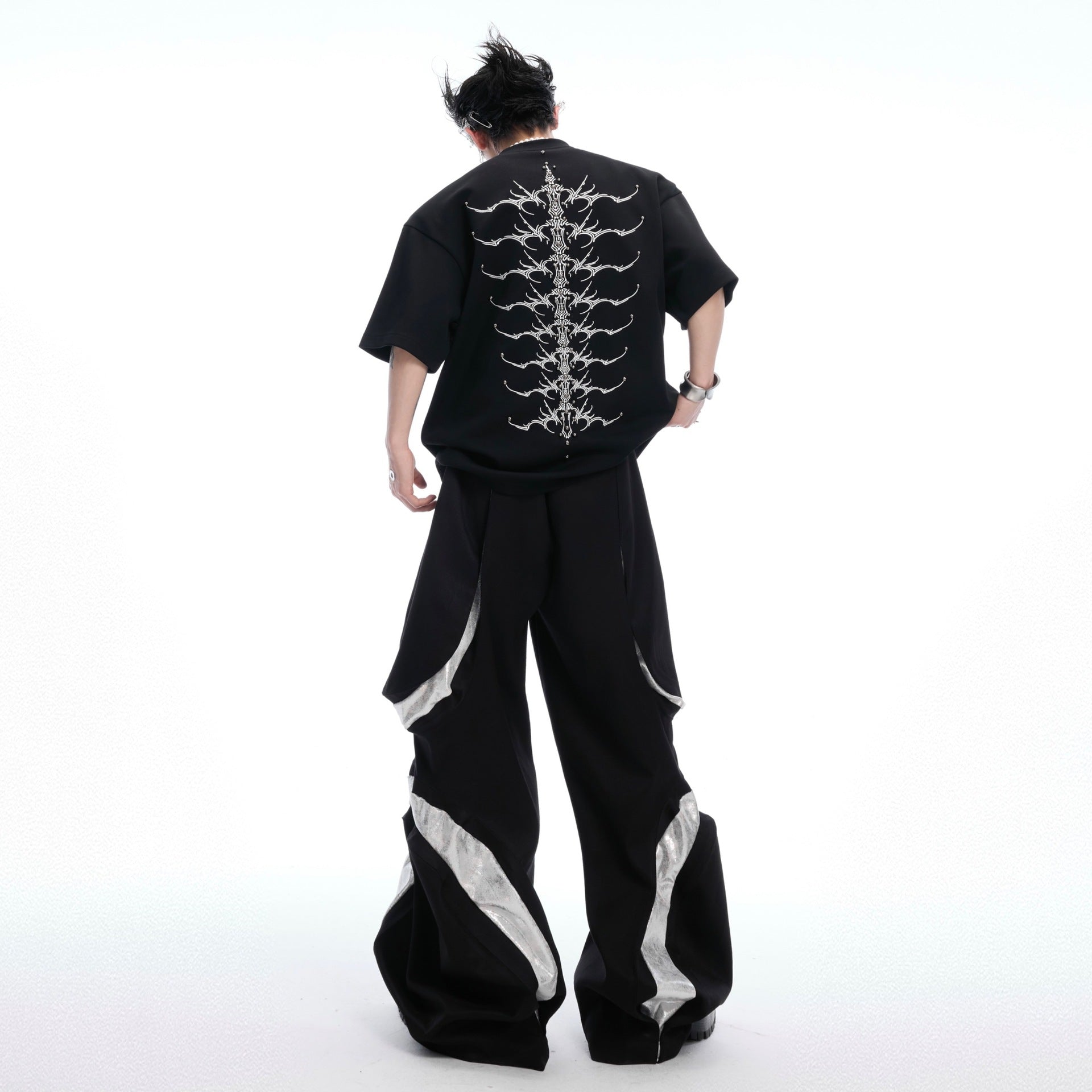 Snake Pupil Backbone Heavy Rivet Backbone Embroidered Short Sleeve Men