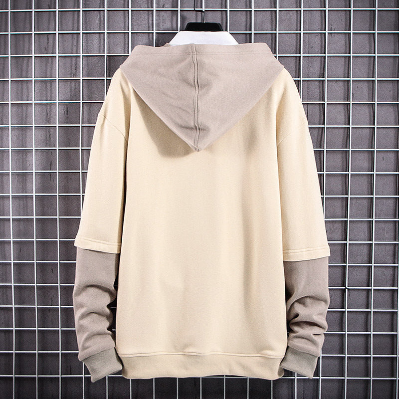 Sweater casual loose fake two piece long sleeve T-shirt hooded men's wear