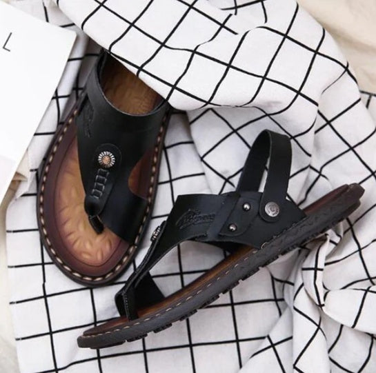Men's two-toed leather plus-size sandals