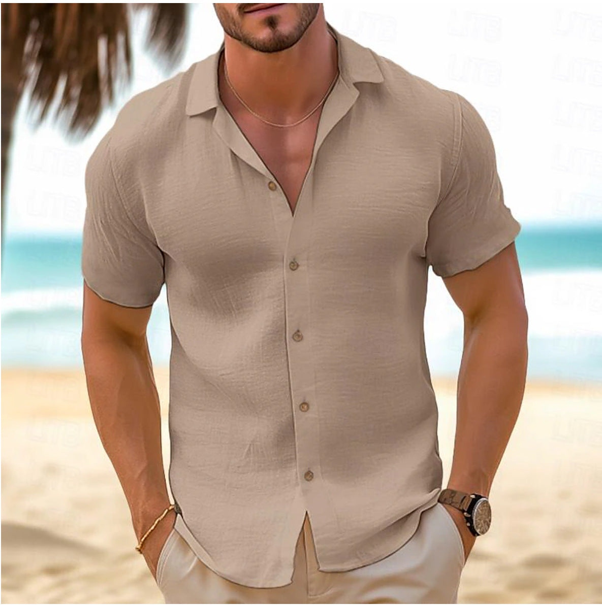 Men's Button Beach Shirt Short Sleeve