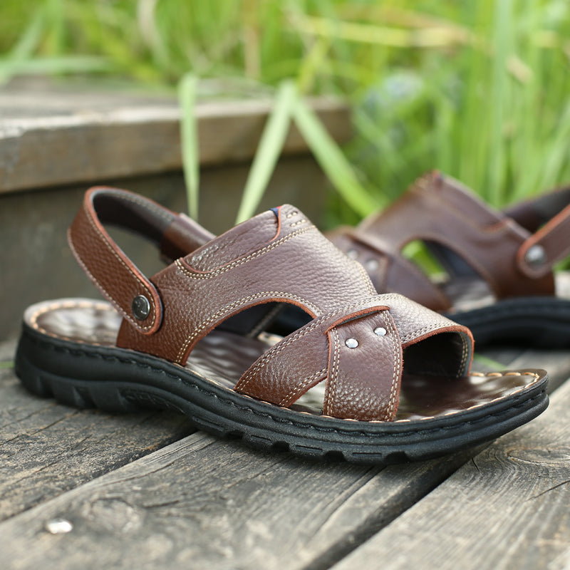 Beach shoes leather soft soled men's shoes