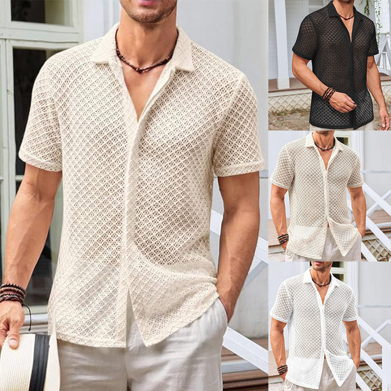 Solid Color Lapel Beach shirt men