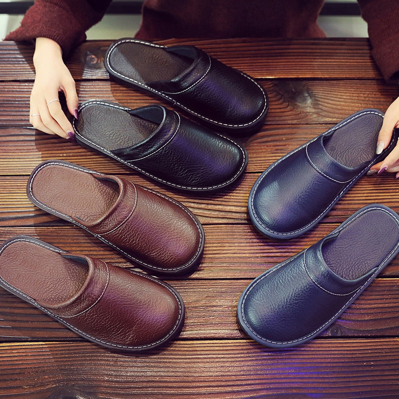 Home Leather Slippers Men's Plus Size Spring And Autumn Waterproof Platform