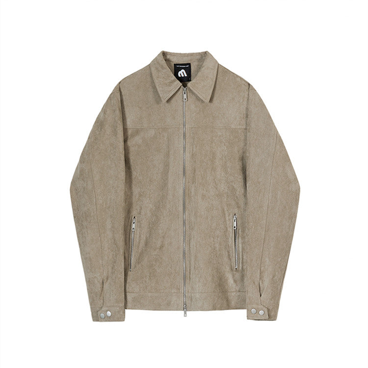 Men's Suede Cropped Lapel Cargo Jacket