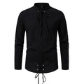 Pirate Drawstring Men's Cotton And Linen Long Sleeve European Size Shirt