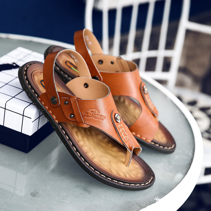 Men's two-toed leather plus-size sandals