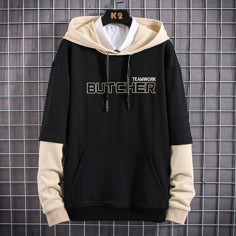 Sweater casual loose fake two piece long sleeve T-shirt hooded men's wear