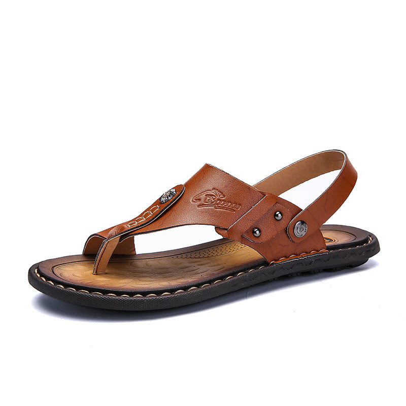 Men's two-toed leather plus-size sandals