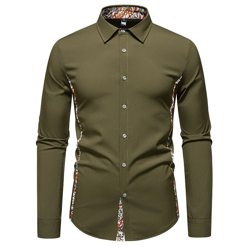 Casual Polo Collar Paisley Pattern Color Matching Casual Shirt