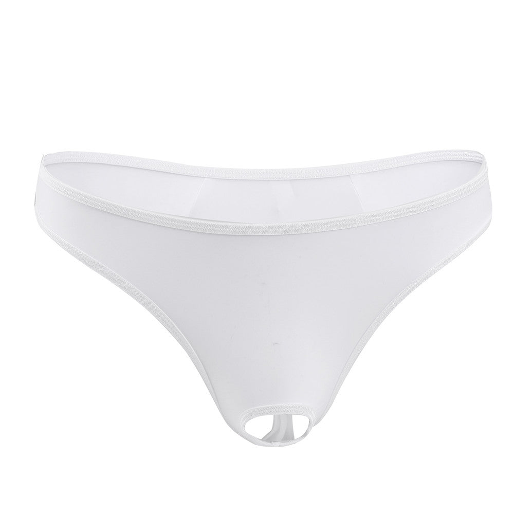 Front Hole-free Ice Silk Men's Sexy T-back Sexy Sheer Low Waist Stretch Couple