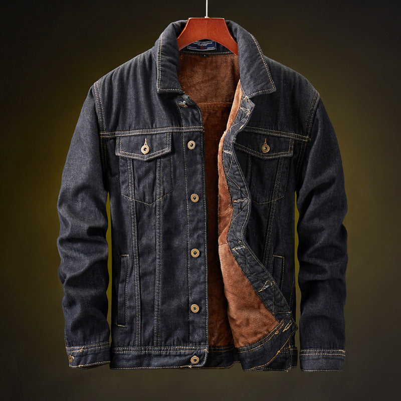 Men's denim jacket plus velvet thickening