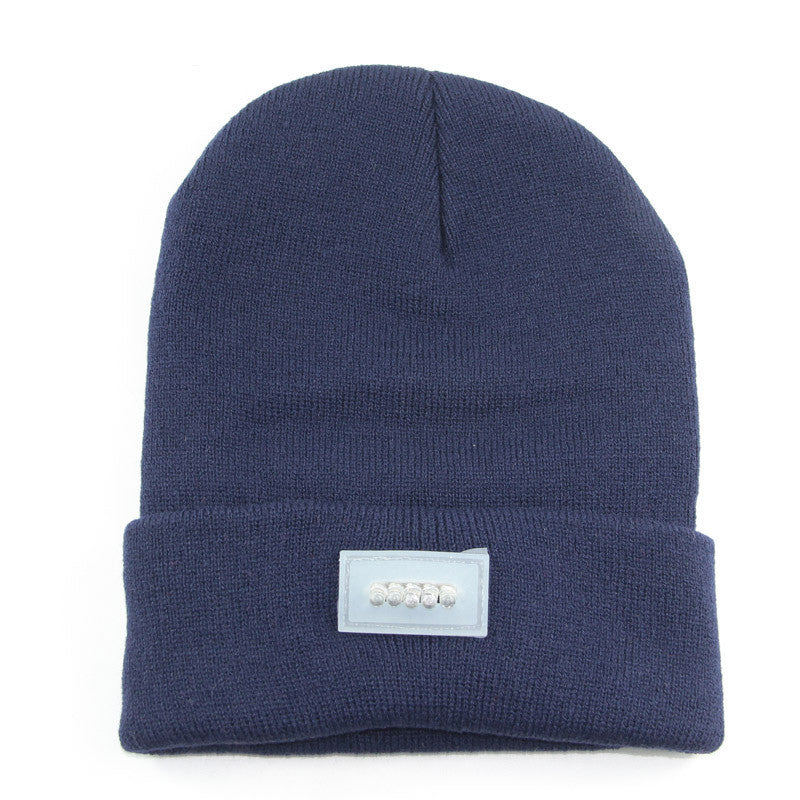 LED Headlamp Glowing Knit Warm Hat With A Flashlight For Camping Night Climbing