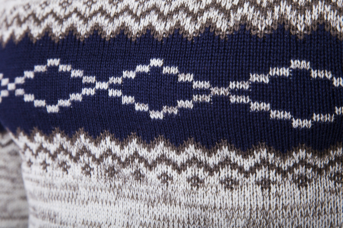 Color block ethnic style warm pullover sweater