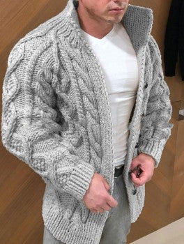 Button rope cardigan sweater men
