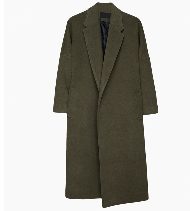 Autumn and winter woolen windbreaker men's long over the knee Korean version of the coat male long section of the young loose woolen coat tide