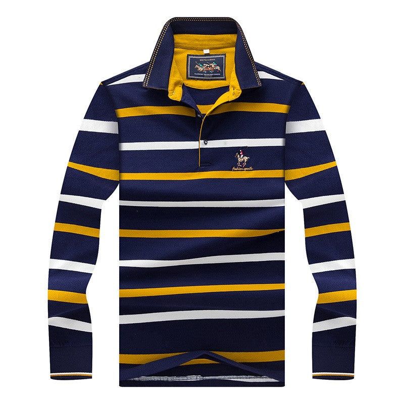 Business middle-aged striped lapel long sleeve T-shirt