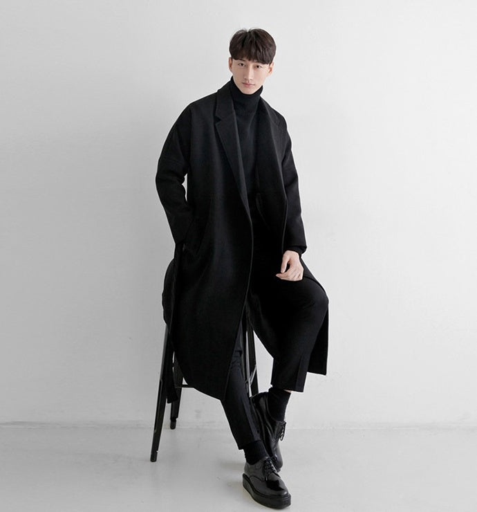 Autumn and winter woolen windbreaker men's long over the knee Korean version of the coat male long section of the young loose woolen coat tide