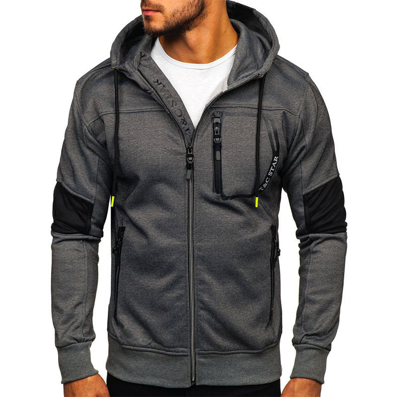 Men's Hooded Stitching Sweater  Cardigan Jacket