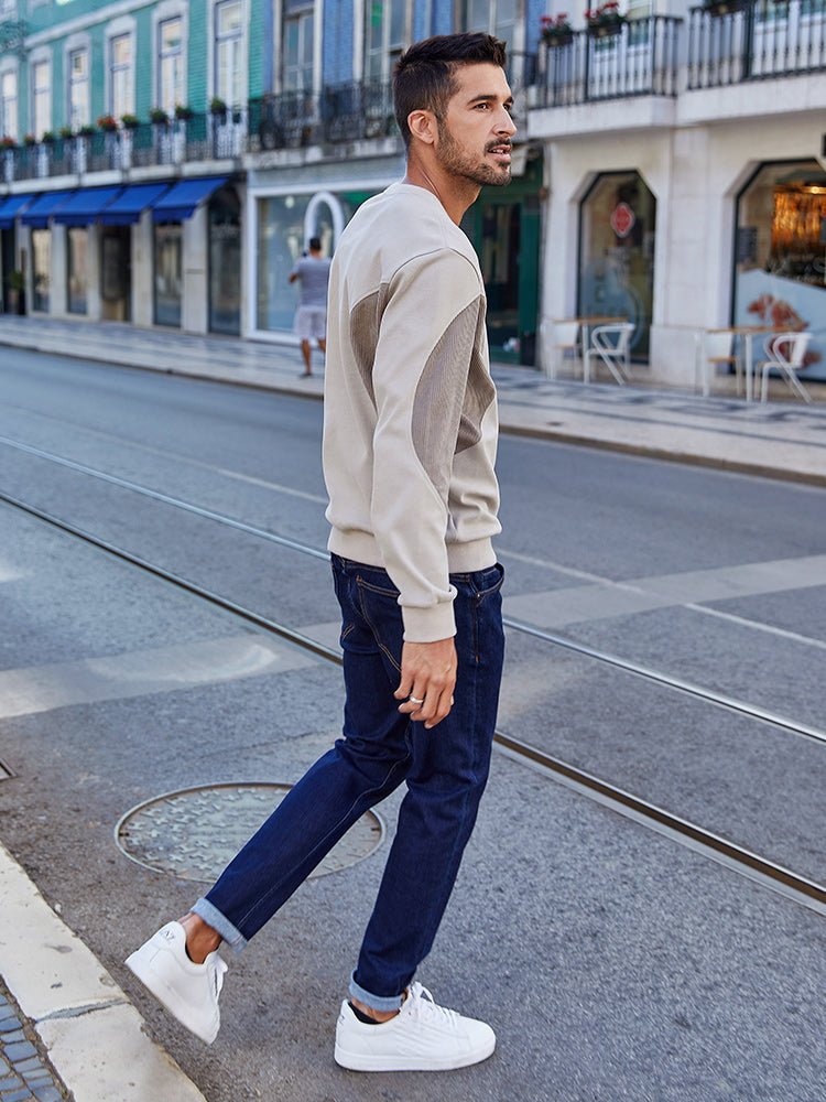 Stitching pullover round neck sweater men